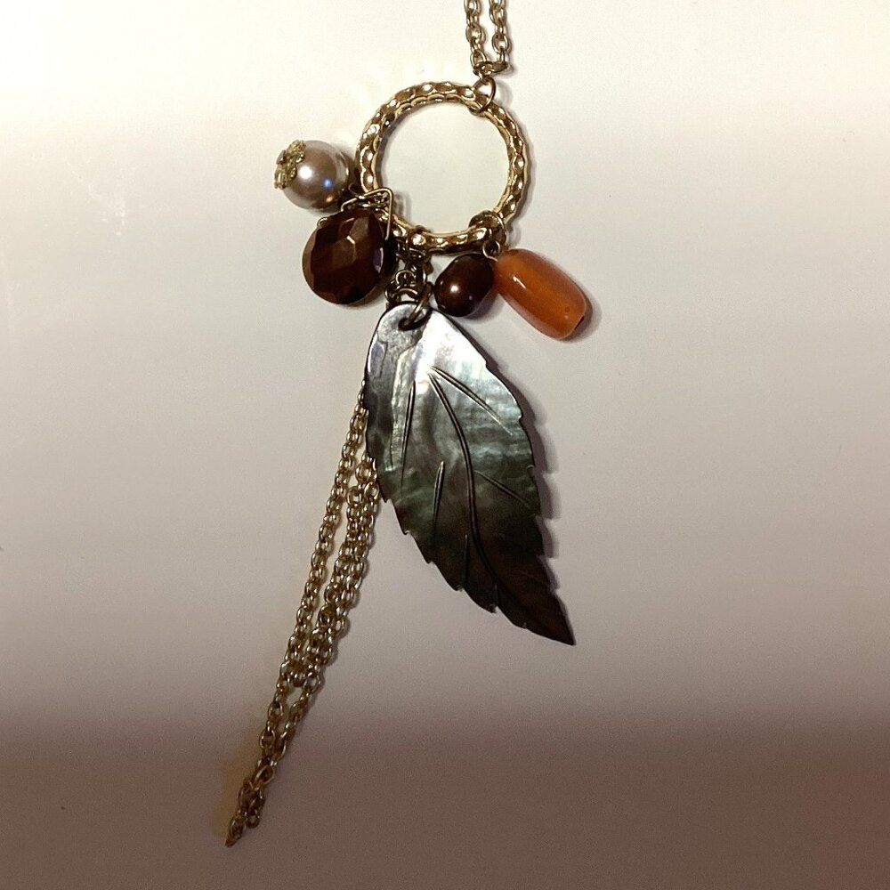 Drop Necklace Chain With Leaf & Bead Pendant's Women's Jewelry